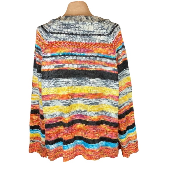 Multicolor Striped Women's Shawl Collar Cardigan Sweater - Picture 2 of 5